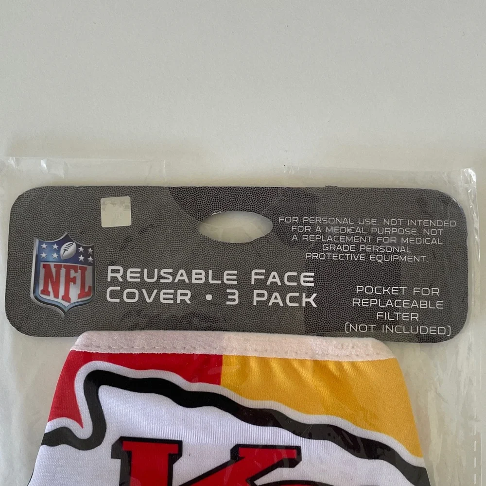 NFL Kansas City Chiefs Face Mask 3 Pack New